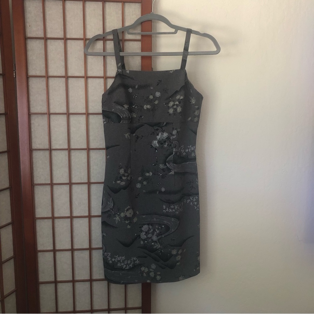 Grey Floral Landscape Print Mini Dress